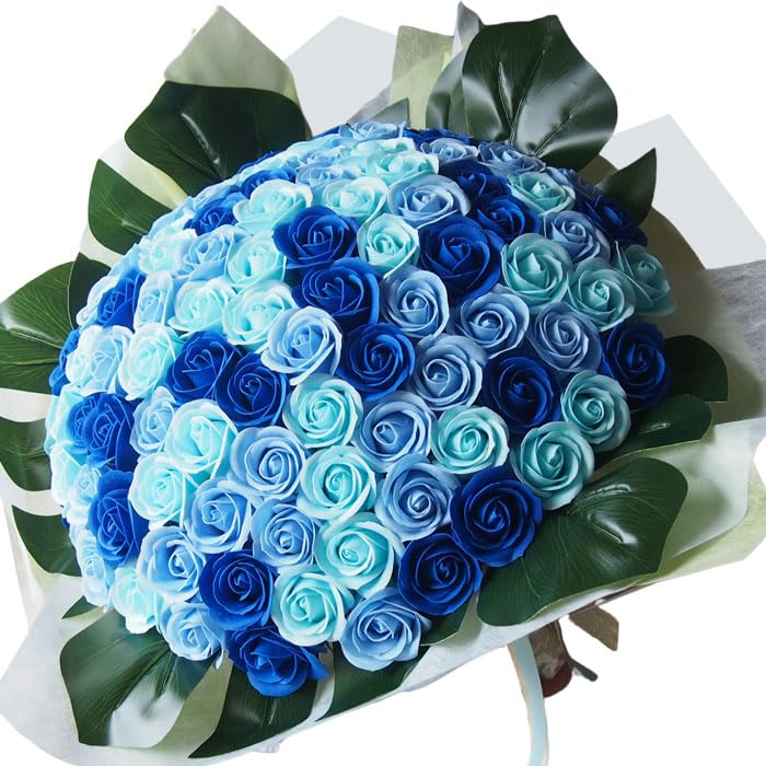 Amazon｜お好きな本数 ソープフラワー花束 ブルーミックス80本 バラの